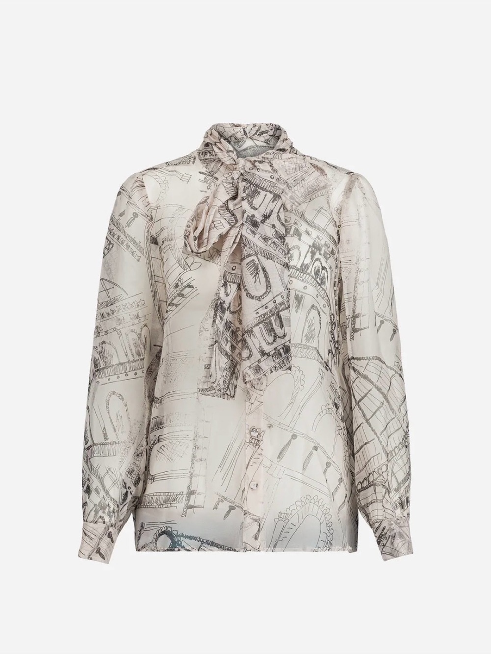 Pail & Joe Silk Printed Tie-Neck Blouse - Picture 1 of 7